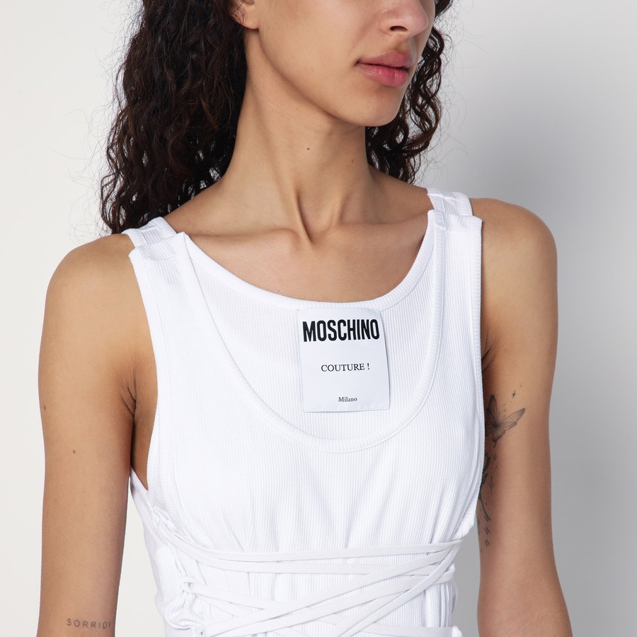 Tシャツ・カットソー MOSCHINO Women Tops A12060445 0001 WHITE Moschino White tank top in cotton with laces | TheDoubleF