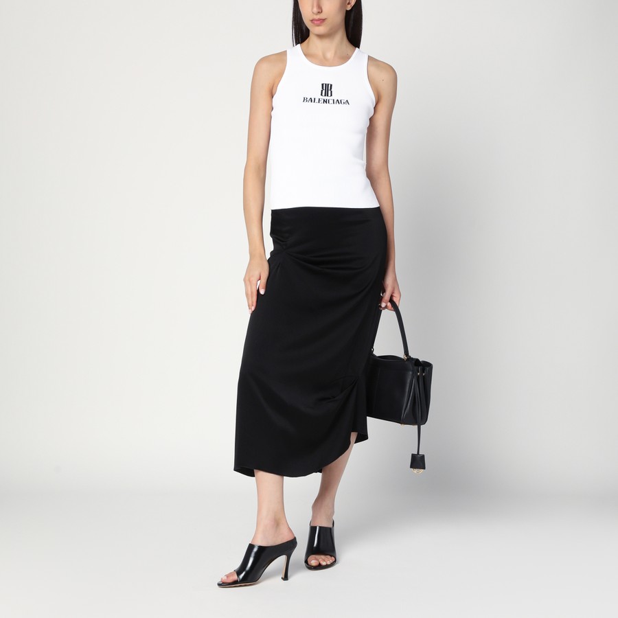 【BALENCIAGA】タンクトップ ホワイト NANO BB ロゴ フィット Nano BB knitted tank top in white - Balenciaga | Mytheresa