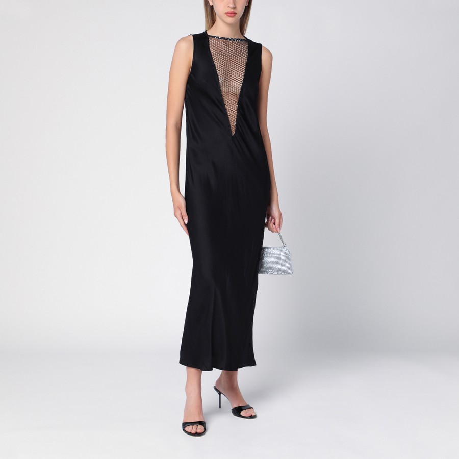 ワンピース Rotate Birger Christensen Black Midi Dress With Mesh Insert ROTATE Birger Christensen Black midi dress with mesh insert
