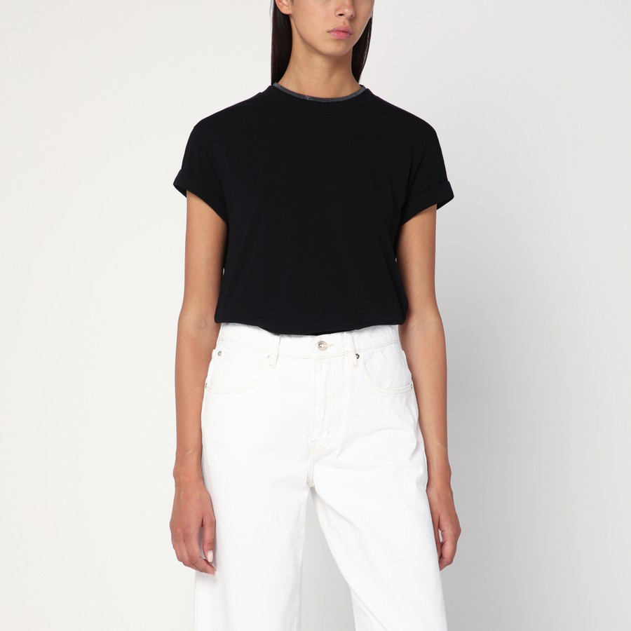 Tシャツ・カットソー Brunello Cucinelli Black Crew-Neck T-Shirt With Pendant Brunello Cucinelli Black crew-neck T-shirt with pendant