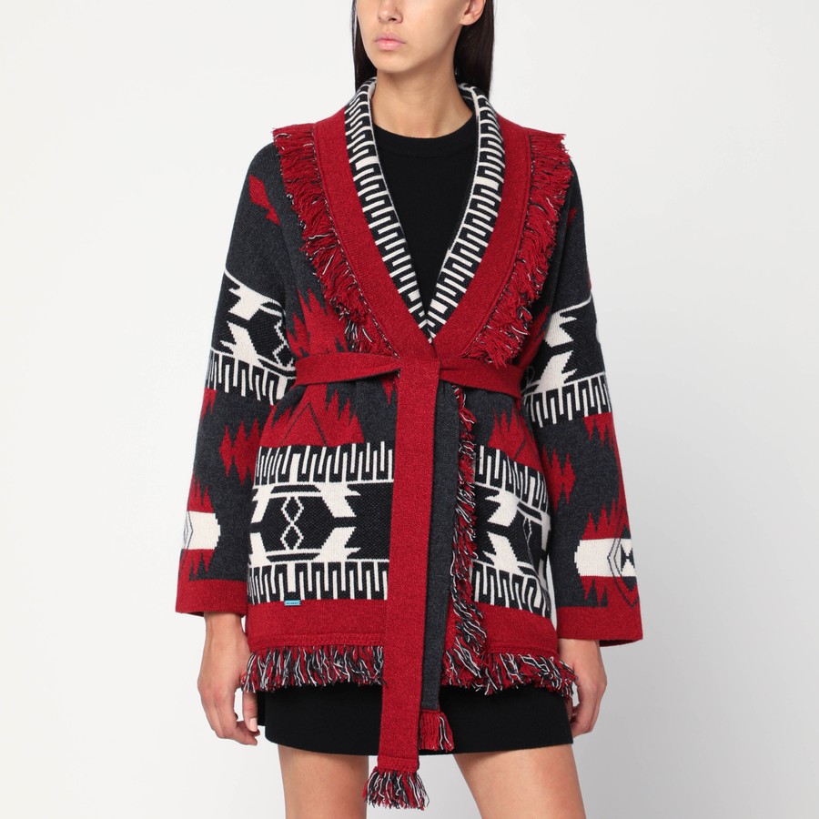Ruby ZDR-035 ×2 Alanui Cardigan Icon jacquard Ruby/carbone | TheDoubleF