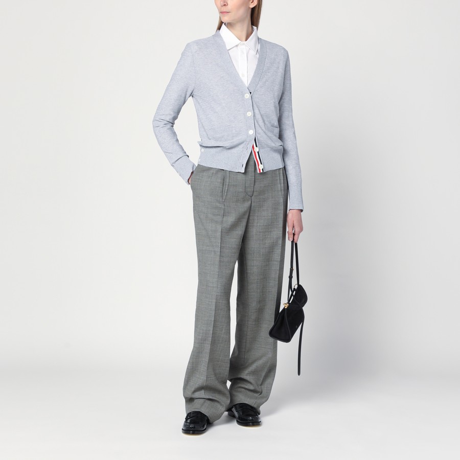 THOM BROWNE GREY AND WHITE コットン-ウール混 スカート Thom Browne Light grey cardigan in cotton and silk | TheDoubleF