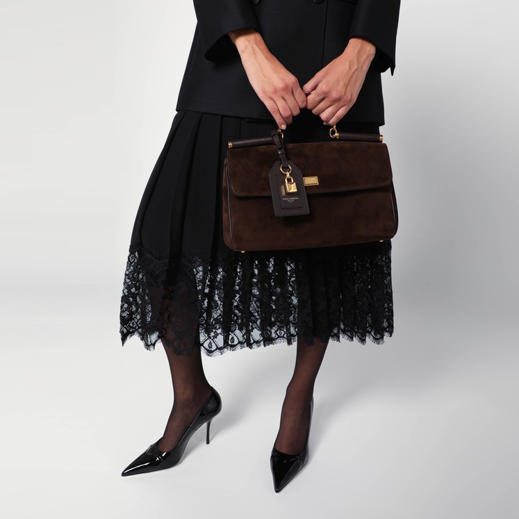 Dolce&Gabbana Ebony brown suede large bag My Sicily | TheDoubleF