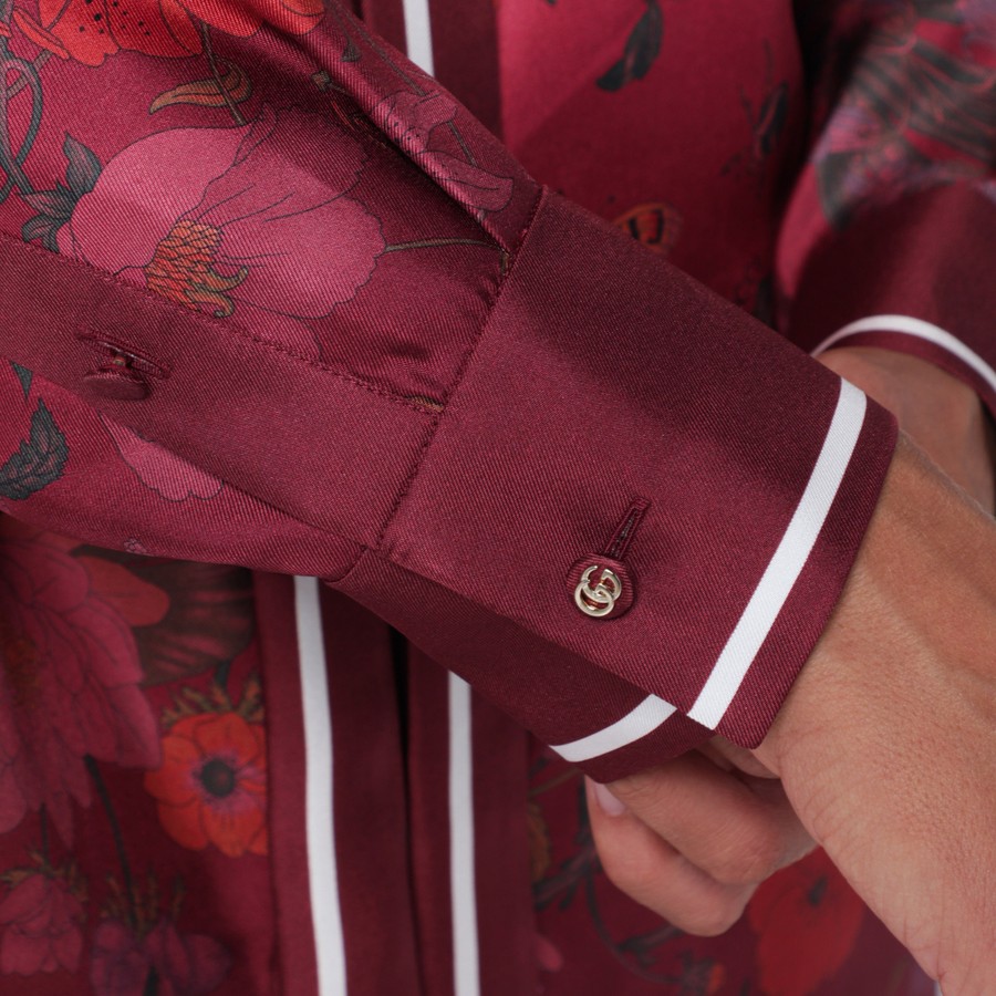 GUCCI Camicia con fiocco con stampa floreale in seta
