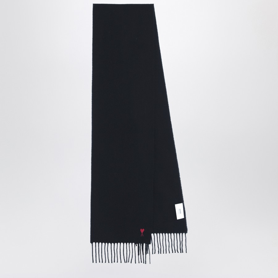 ★AMI PARIS★AMI de Coeur Wool Classic Scarf Black★ Ami Paris Black Ami De Coeur wool scarf | TheDoubleF