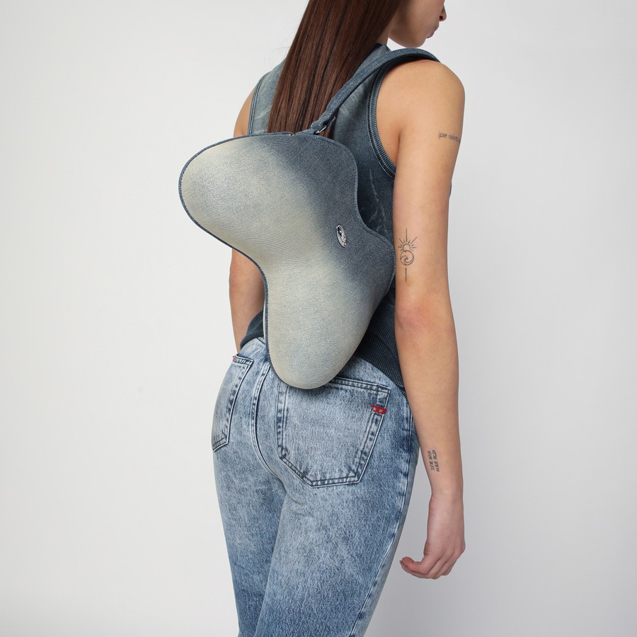 DIESEL☆ Double-D-Shoulder bag in solarised denim Women's 1DR Twin-Double-pouch shoulder bag in solarised