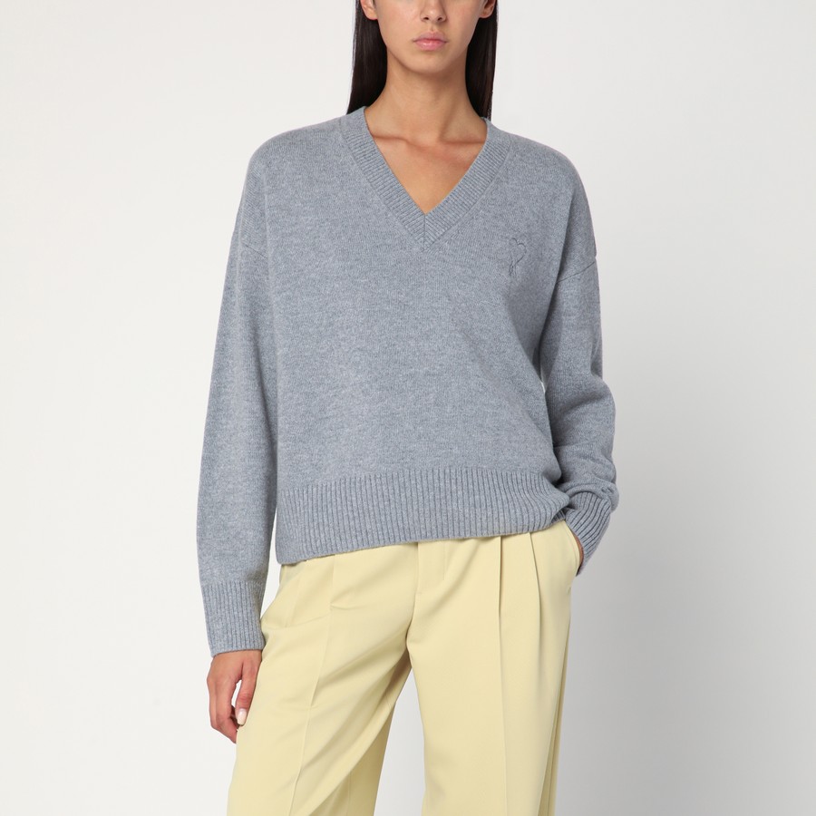Ami Paris Grey Ami de Coeur sweater in wool and cashmere | TheDoubleF