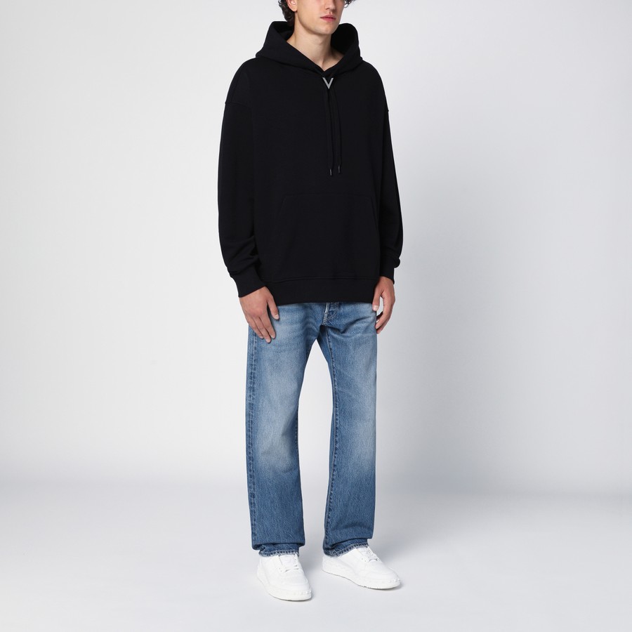 パーカー・フーディ Valentino Garavani V Detail' Hoodie Valentino Black cotton hooded sweatshirt with V detail