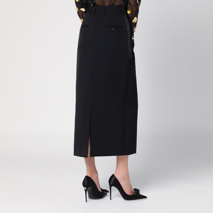 【関税&送料込】Dolce&Gabbana Black Gabardine Wool Pencil Sk Wool calf-length pencil skirt in Black for Women