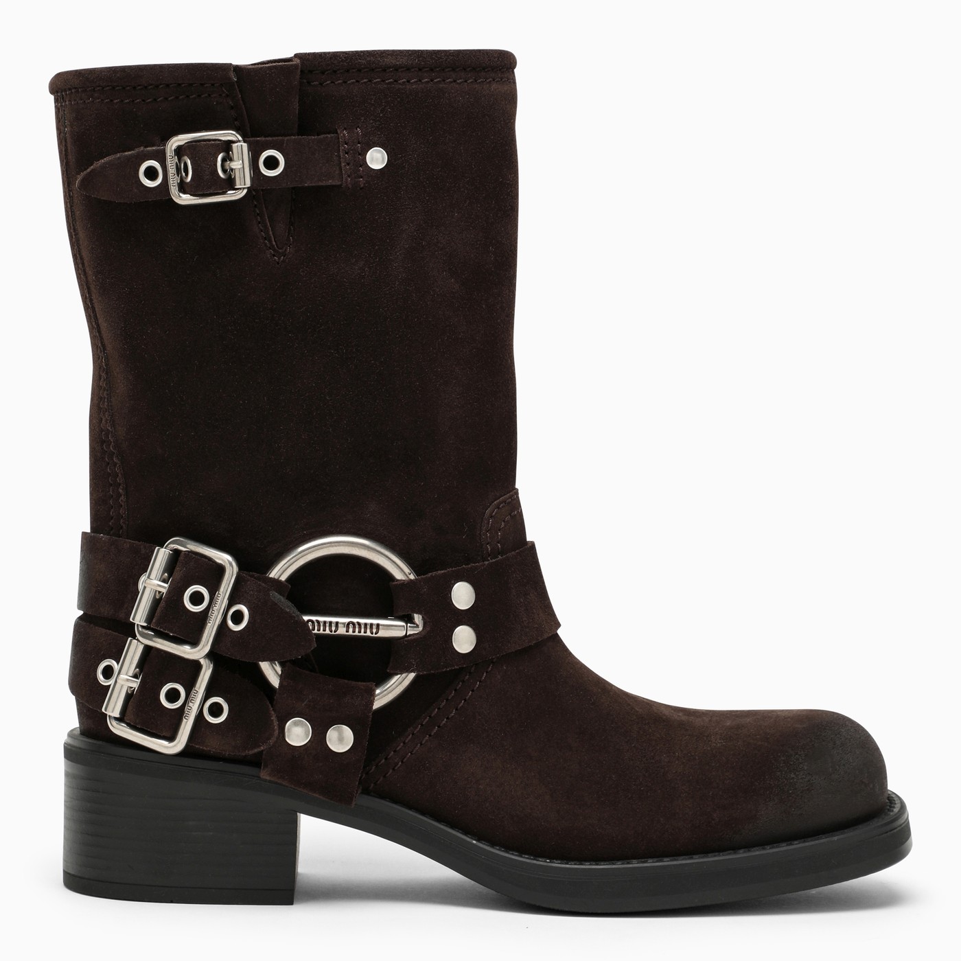 Miu Miu Bottes motardes marron très foncé en suède TheDoubleF