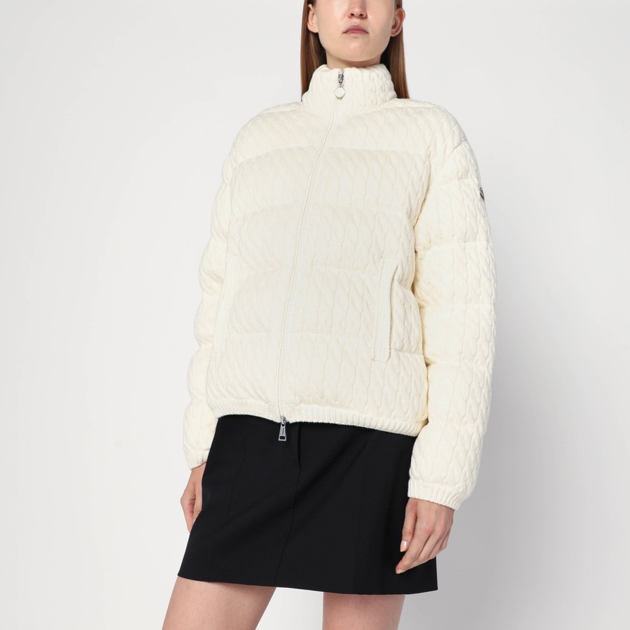 ジャケット MONCLER WHITE PUFFER JACKET WITH BRAIDS IN COTTON BLEND Moncler White puffer jacket with braids in cotton blend