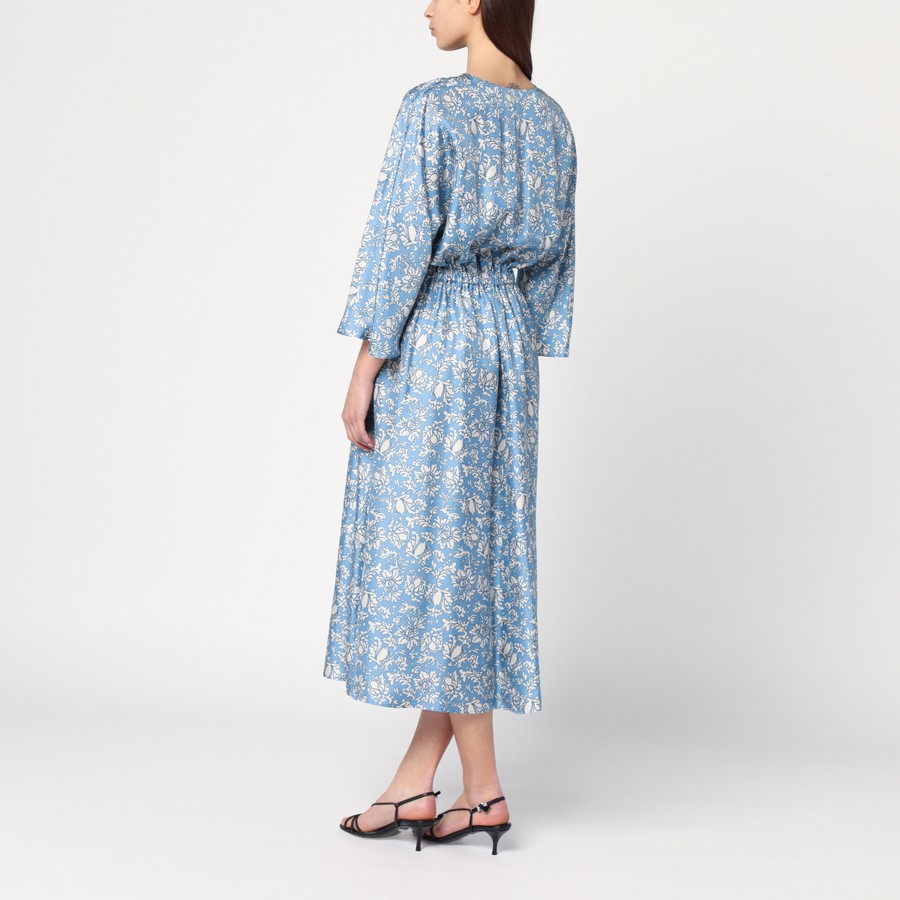 S Max Mara Light blue midi silk dress with floral print