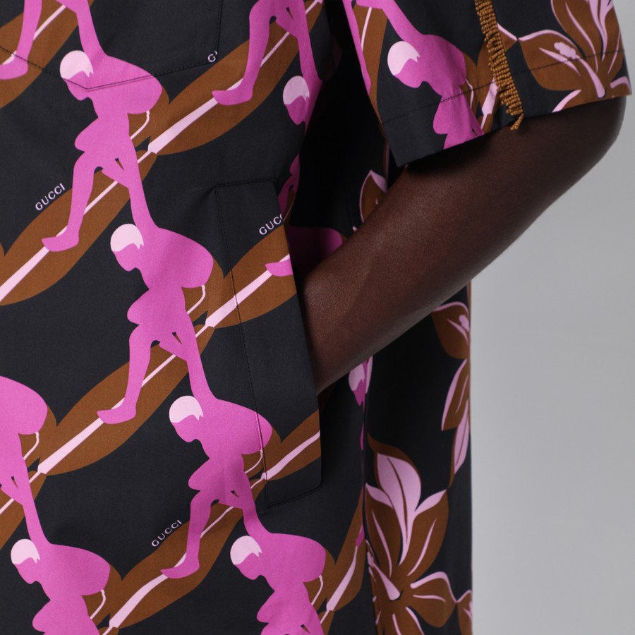 GUCCI Brown/purple printed cotton shirt | TheDoubleF