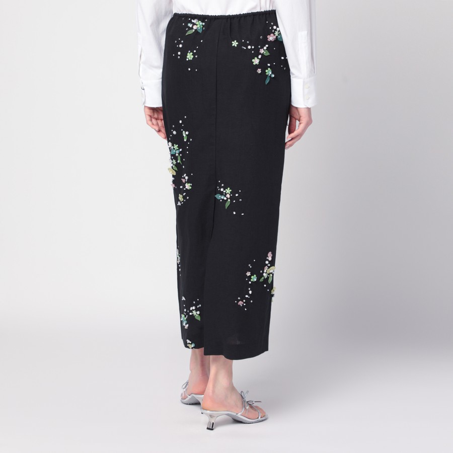スカート BERNADETTE Black Miriam Embroidered skirt in linen blend BERNADETTE Black Miriam Embroidered skirt in linen blend