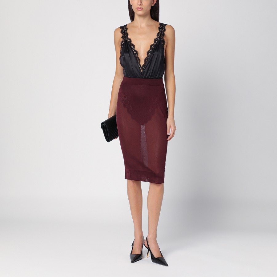 スカート SAINT LAURENT Woman Skirt Burgundy 811119 Y75YK 5080 Saint Laurent Burgundy semi-transparent pencil skirt