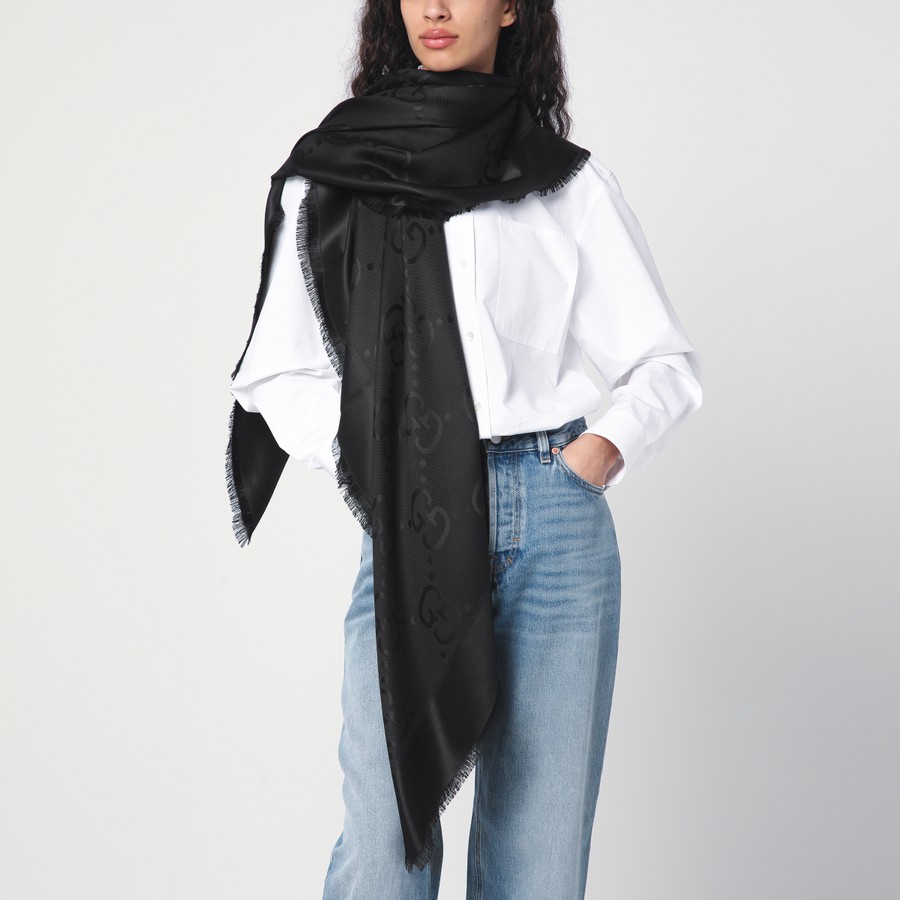 スカーフ GUCCI Frayed wool and silk-blend jacquard scarf GUCCI Frayed cotton, wool and silk-blend jacquard scarf
