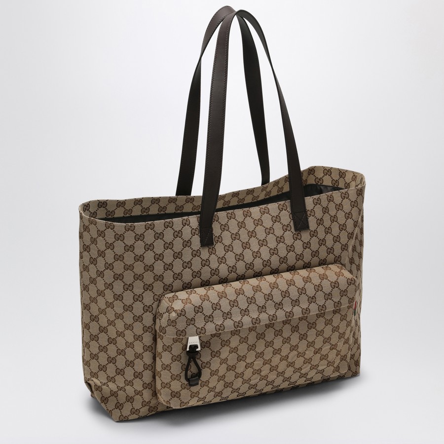 GUCCI｜ (802166 FADUU 8657) GG canvas maxi tote bag in beige and dark brown GG canvas