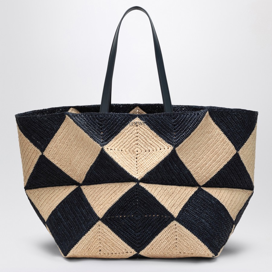 Loewe Puzzle Fold Tote XXL natural/navy raffia bag | TheDoubleF