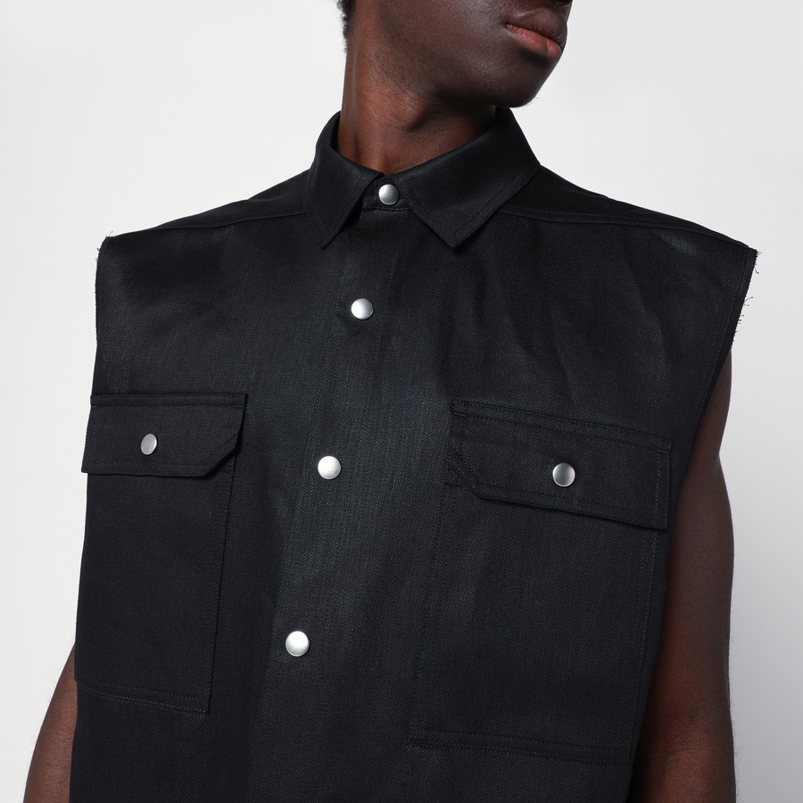 Tシャツ・カットソー RICK OWENS SLEEVELESS BLACK LINEN SHIRT Rick Owens Sleeveless black linen shirt | TheDoubleF