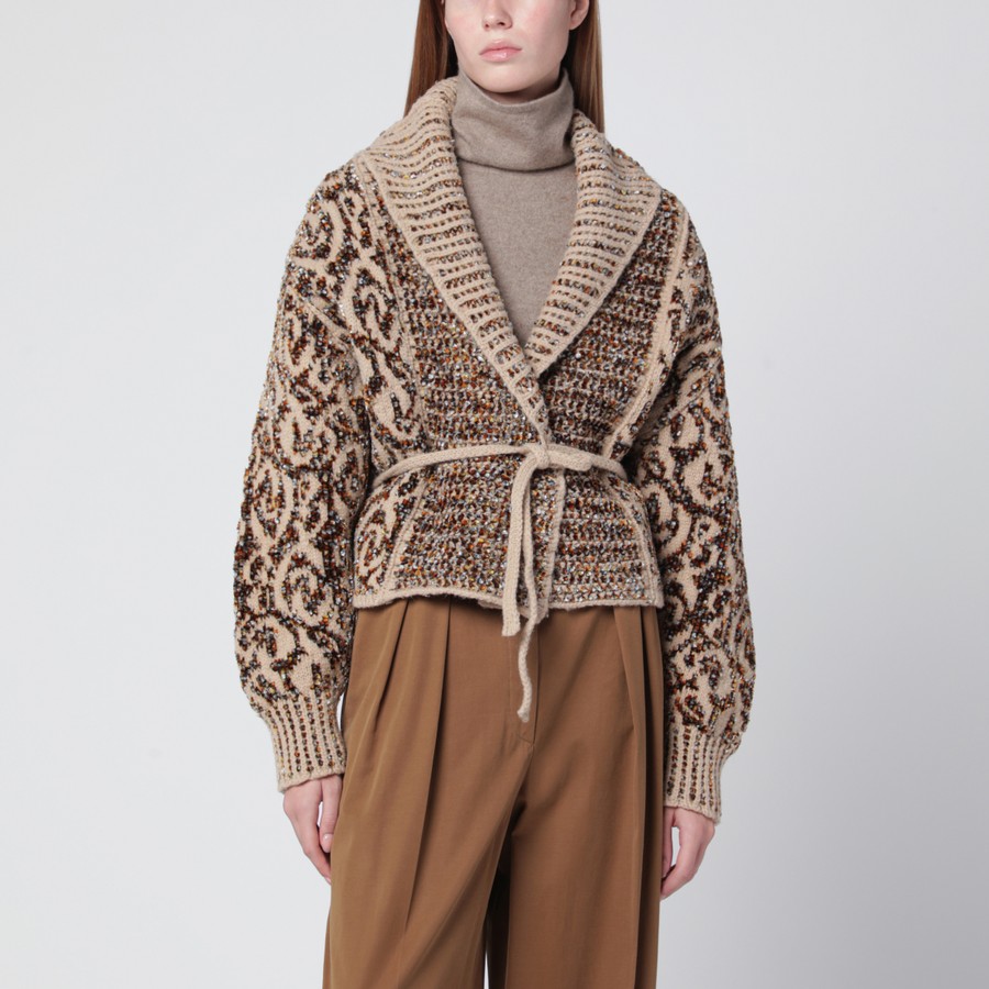 Dries Van Noten Beige graphic jacquard wool cardigan | TheDoubleF