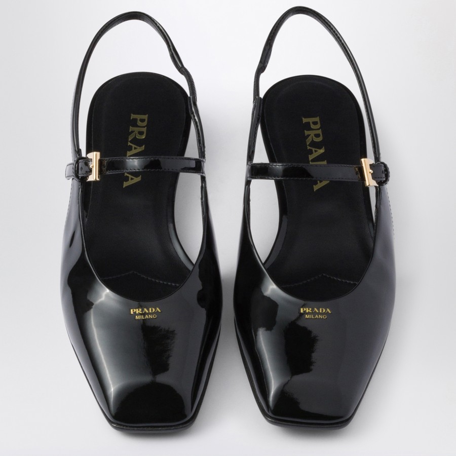 バレエシューズ PRADA PATENT LEATHER SLINGBACK BALLERINAS Prada Black patent leather slingback ballerina | TheDoubleF