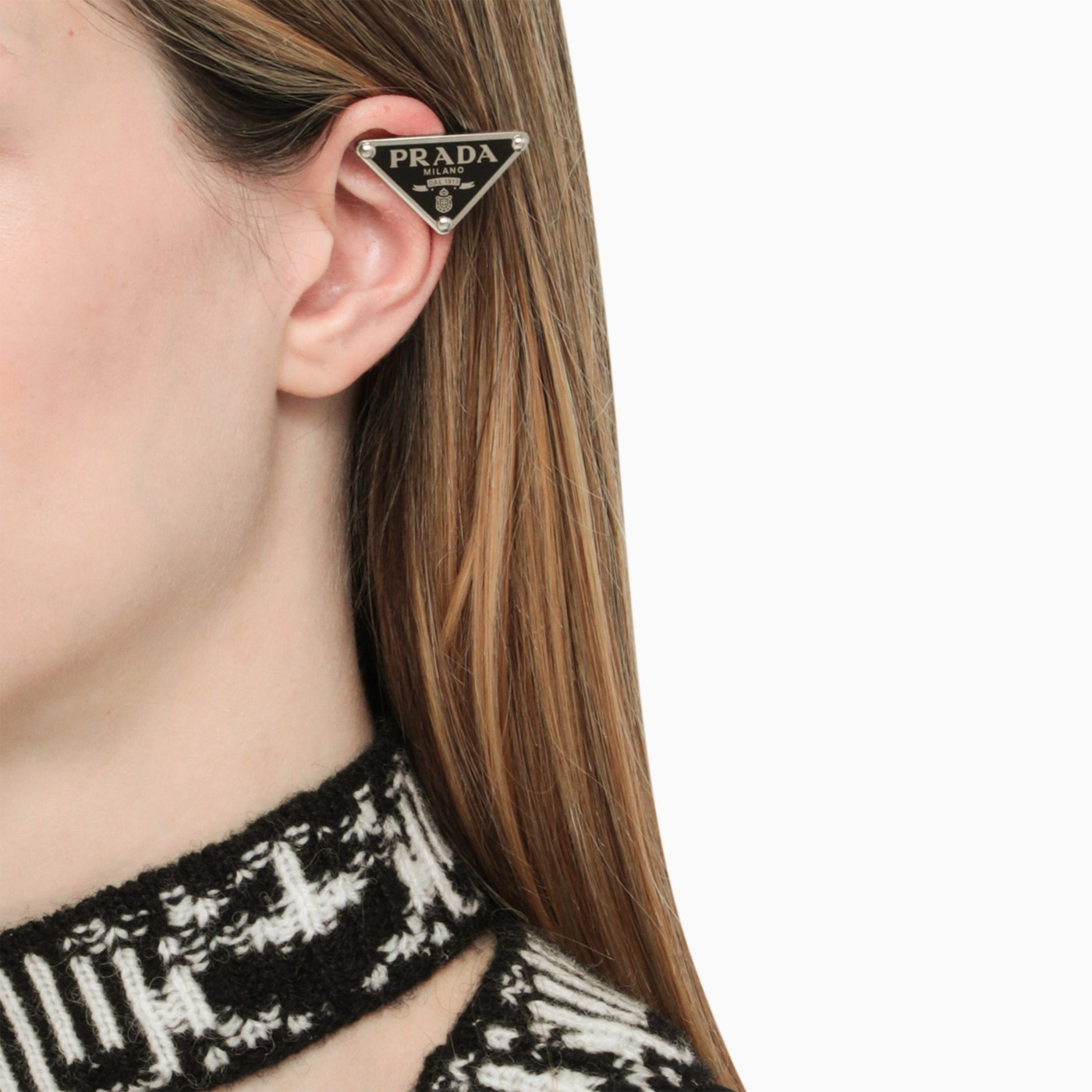 Prada Black triangle logo earring sx TheDoubleF