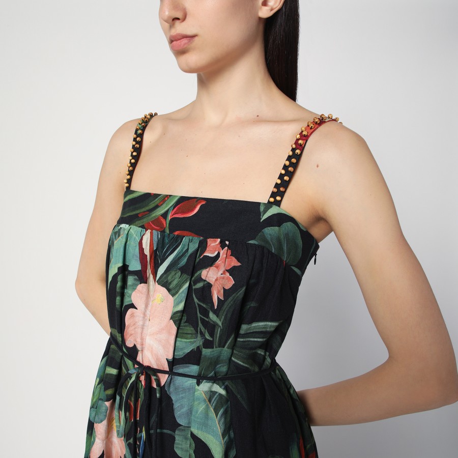 ワンピースその他 FARM Rio Midnight Macaw Fiesta black mini dress in linen ble Black Midnight Macaw Fiesta LENZING™ ECOVERO™ Euroflax™ Mini