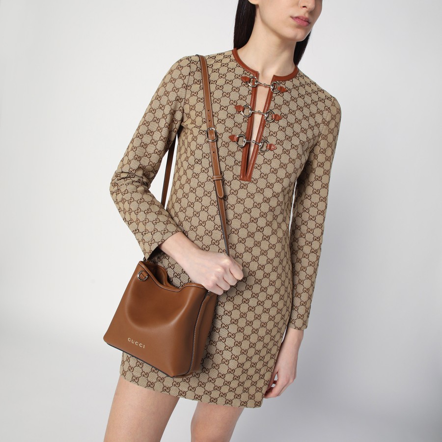 GUCCI Mini GG Emblem bucket bag brown | TheDoubleF