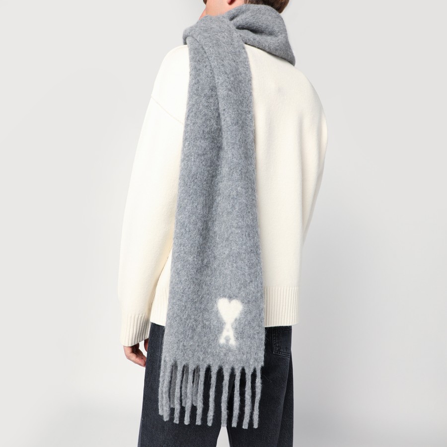 ★AMI PARIS de Coeur Scarf Dark Grey★ AMI Paris Gray Oversized Ami de Cœur Scarf AMI