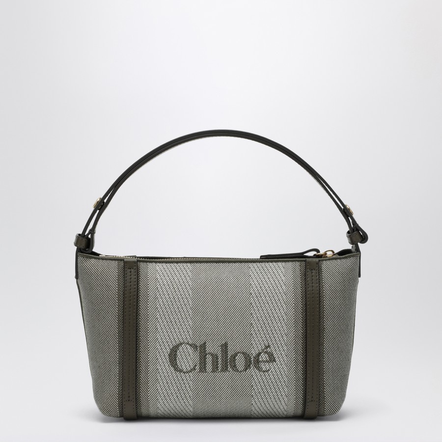 Chloé Dunkelgrün gestreifte Chloé Carry Tote Bag aus Canvas