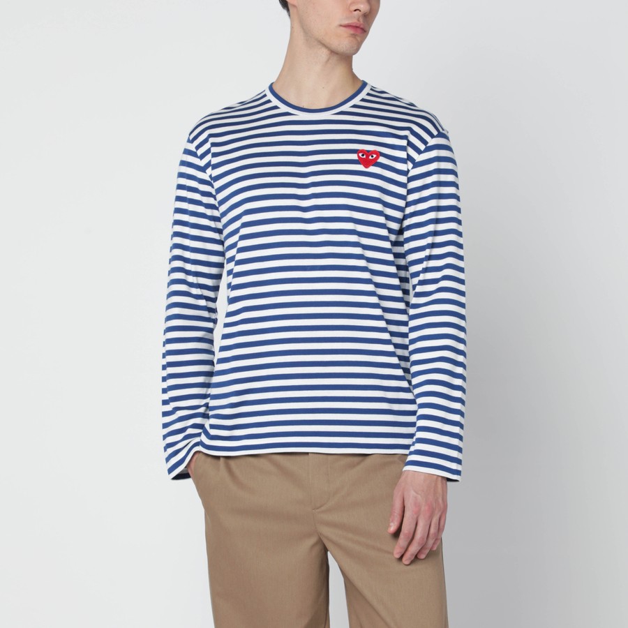 Comme des Garçons Play Navy/white striped cotton long-sleeve top