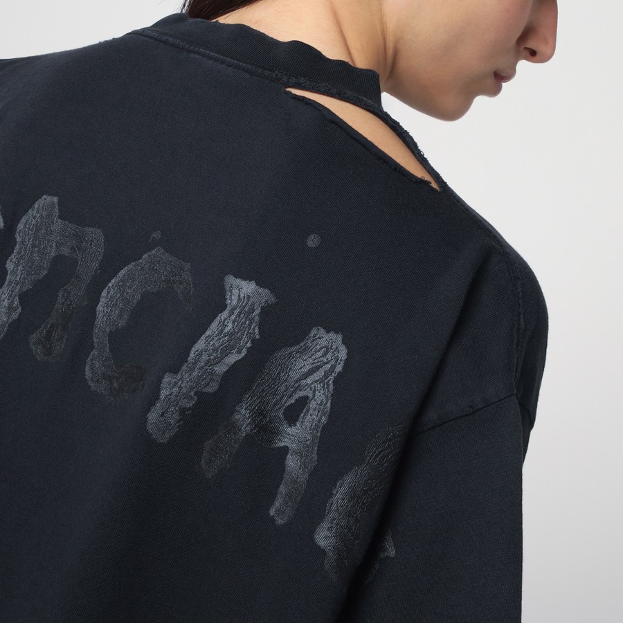 Tシャツ・カットソー BALENCIAGA T-SHIRT OVER PAINTED BLACK IN VINTAGE JERSEY Balenciaga T-shirt Over Painted In Vintage Jersey In Black