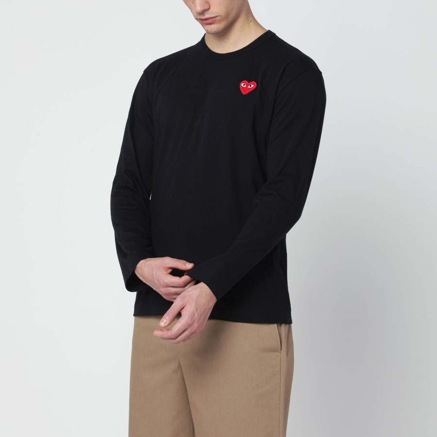 Comme des Garçons Play Black cotton long-sleeve top | TheDoubleF