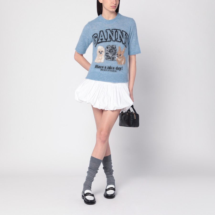 新作*GANNI* アルパカブレンドロゴ付きのライトブルーセーター GANNI Light blue sweater with alpaca blend logo | TheDoubleF