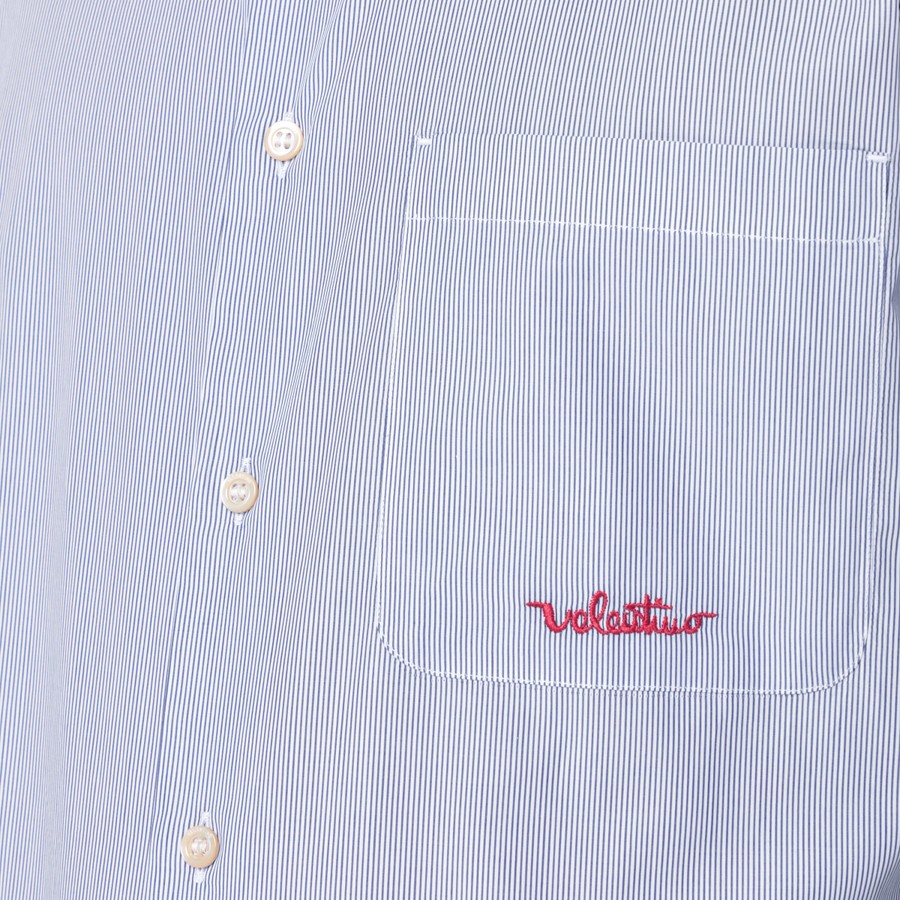 Tシャツ・カットソー VALENTINO FW25 STRIPED COTTON SHIRT (7V3ABS77B2Q 129) Valentino Light blue cotton shirt with logo | TheDoubleF