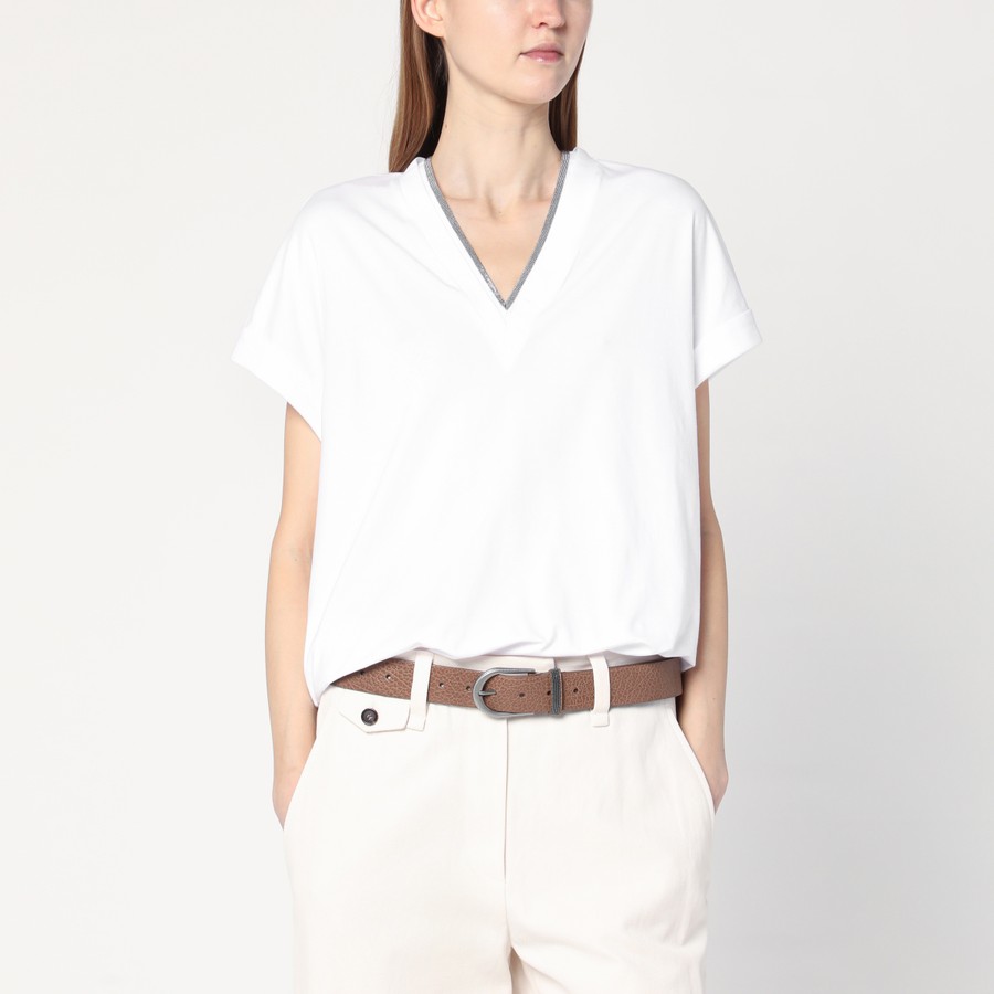 BRUNELLO CUCINELLI ホワイトVネックTシャツ Brunello Cucinelli V-Neck Cotton T-Shirt | T-Shirts | Harry