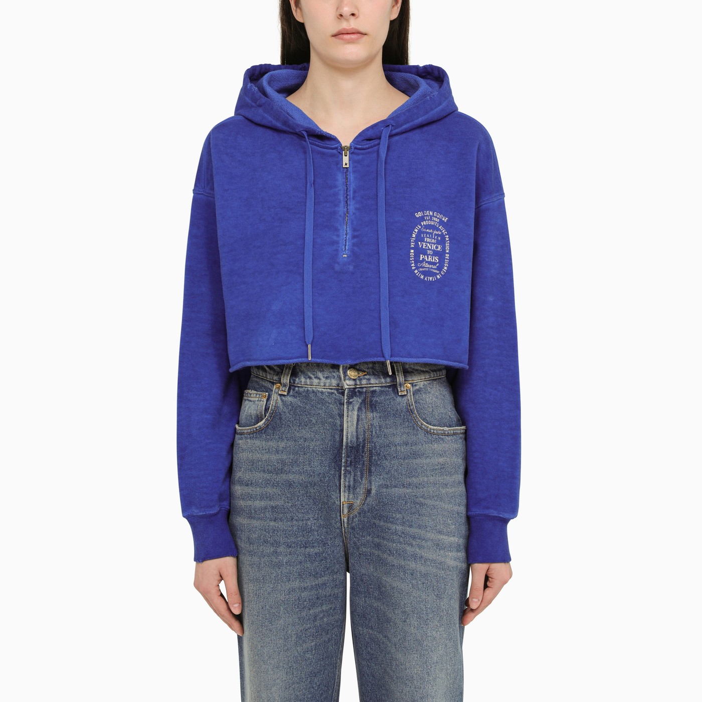Golden Goose Navy blue cropped hoodie | TheDoubleF