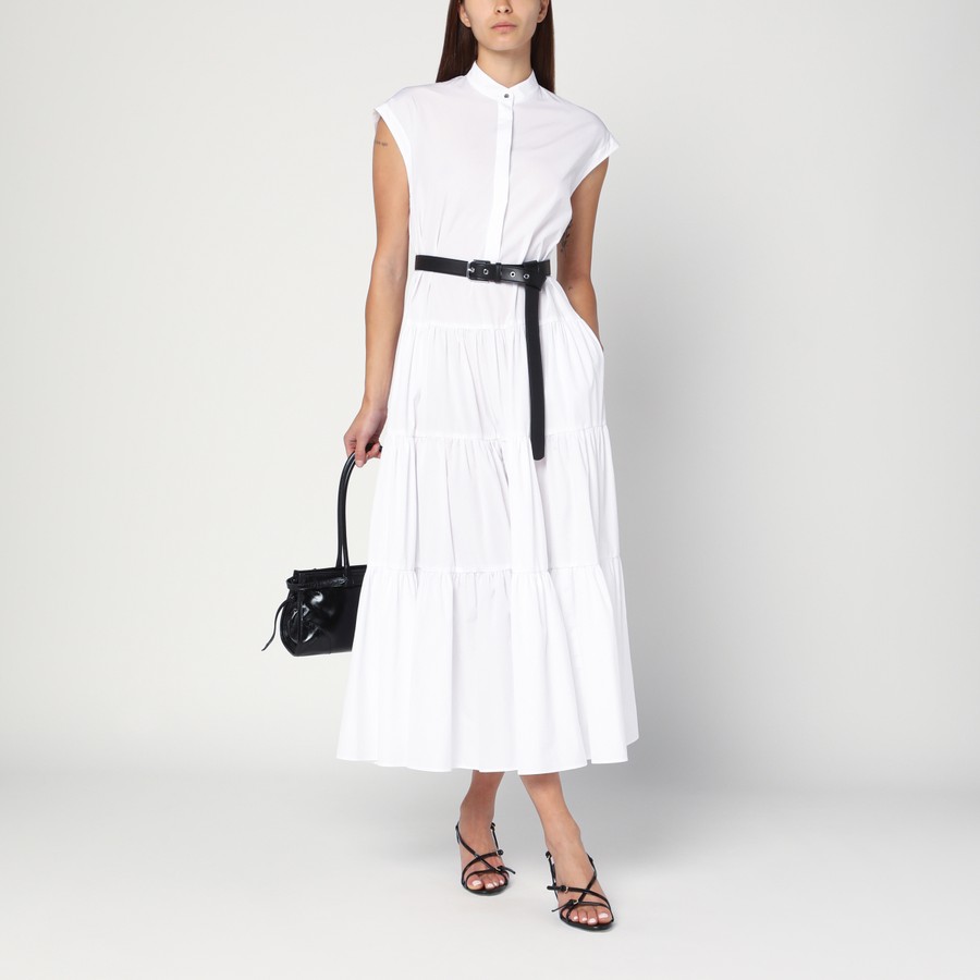 ワンピース MAX MARA STUDIO WHITE COTTON SHIRT DRESS WITH RUFFLES Max Mara Studio White cotton shirt dress with ruffles