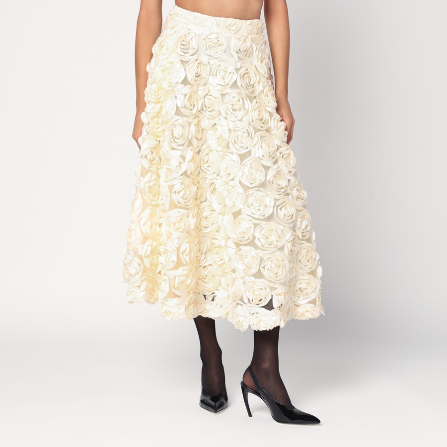 スカート Rotate Birger Christensen Cream Skirt With Floral Appliques ROTATE Birger Christensen Cream skirt with floral appliqués