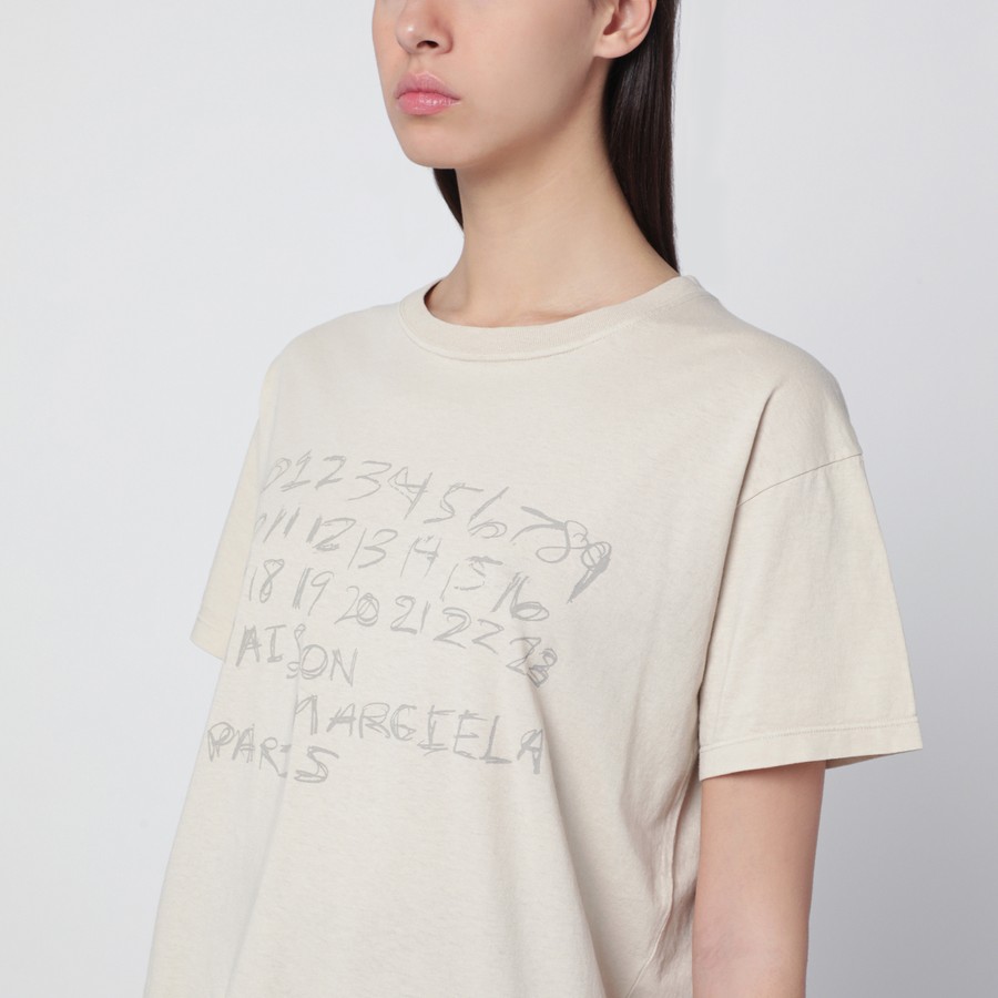 Maison Margiela Numeric sand-coloured cotton T-shirt | TheDoubleF