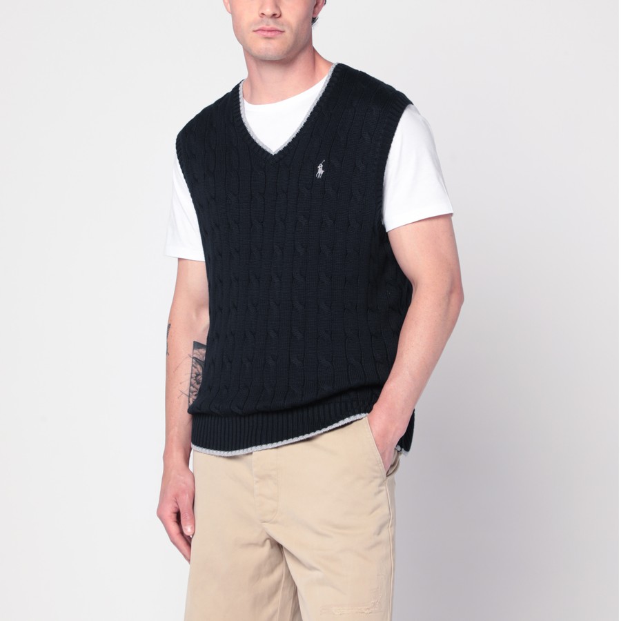 POLO RALPH LAUREN ベスト Polo Ralph Lauren Navy blue cable-knit vest | TheDoubleF