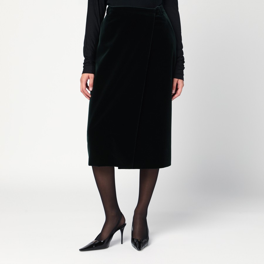 Saint Laurent Green velvet wrap midi skirt TheDoubleF