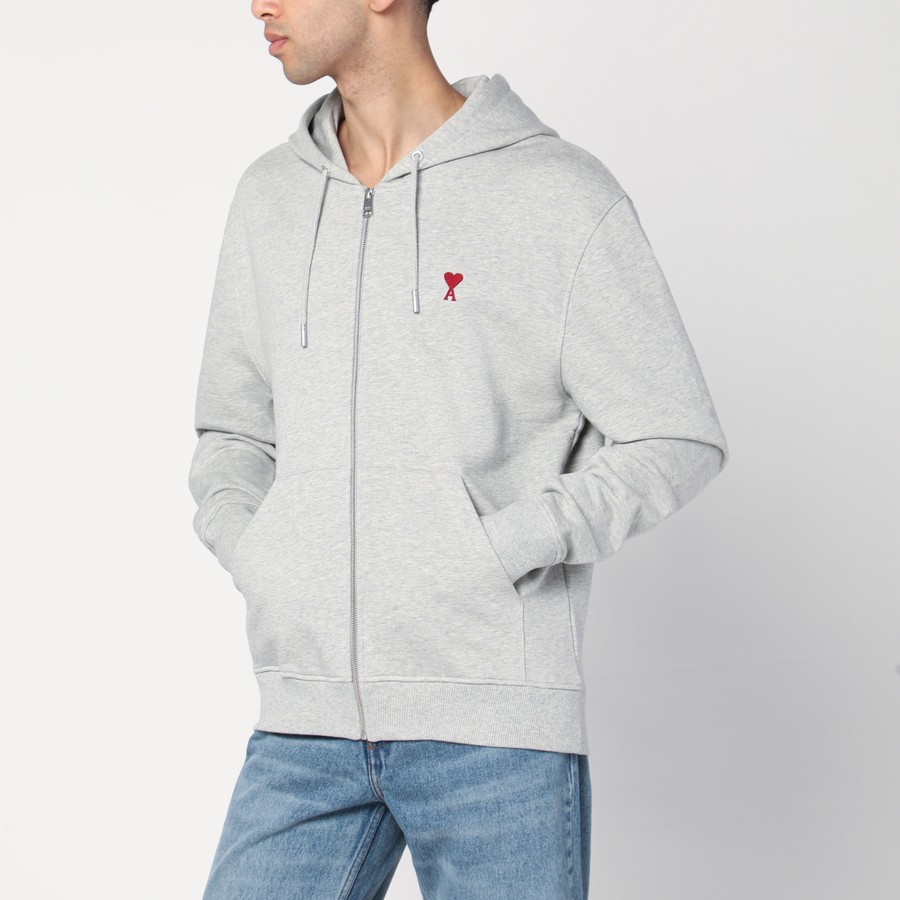 Ami Paris Ami De Coeur zip-up sweatshirt light grey | TheDoubleF