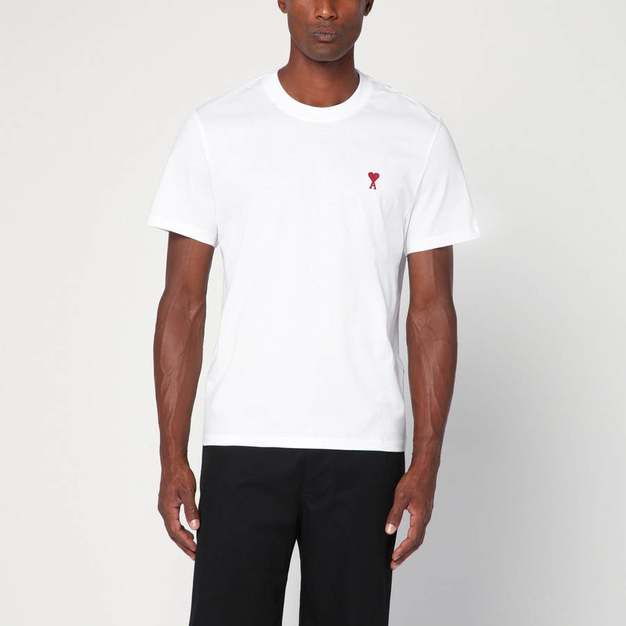 ★AMl PARlS★ AMI BFUTS035 724 100 AMI D'COER Small Heart Lo White Red Ami De Coeur T-Shirt | AMI PARIS