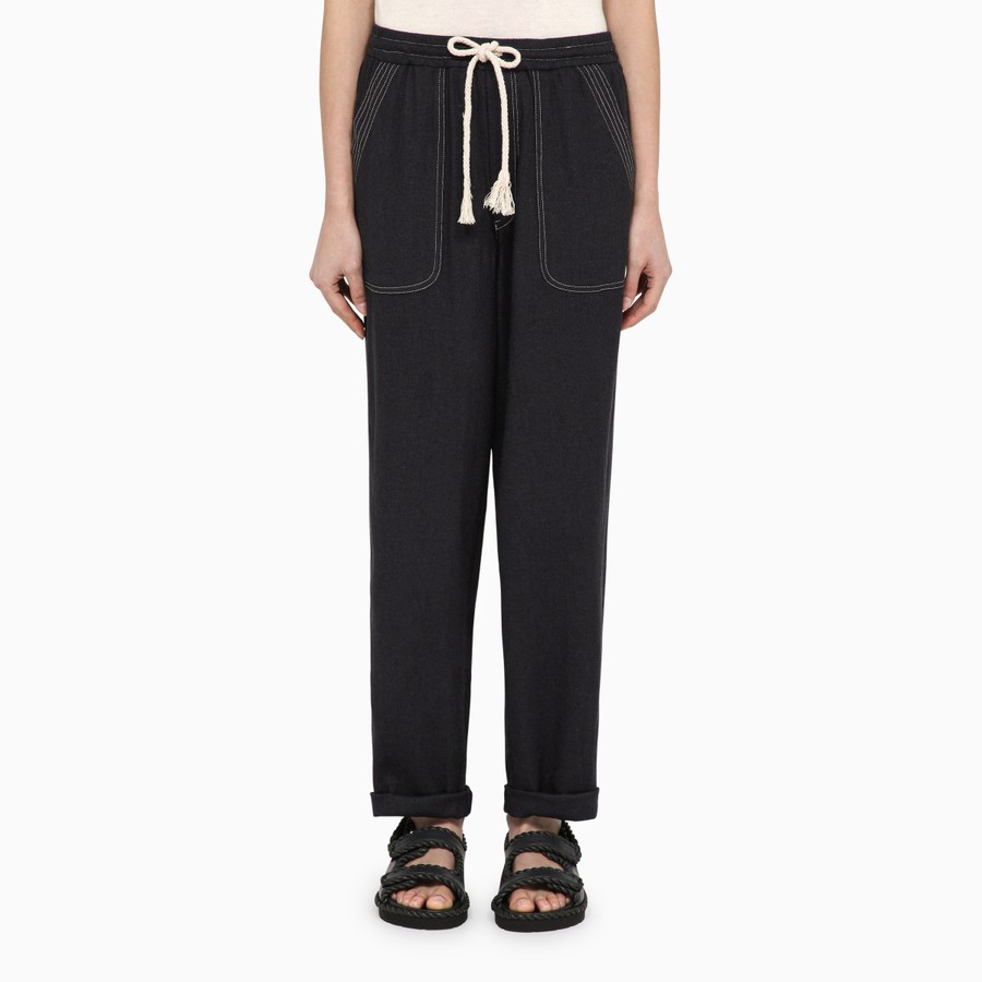 ISABEL MARANT Étoile Black silk trousers with drawstring TheDoubleF