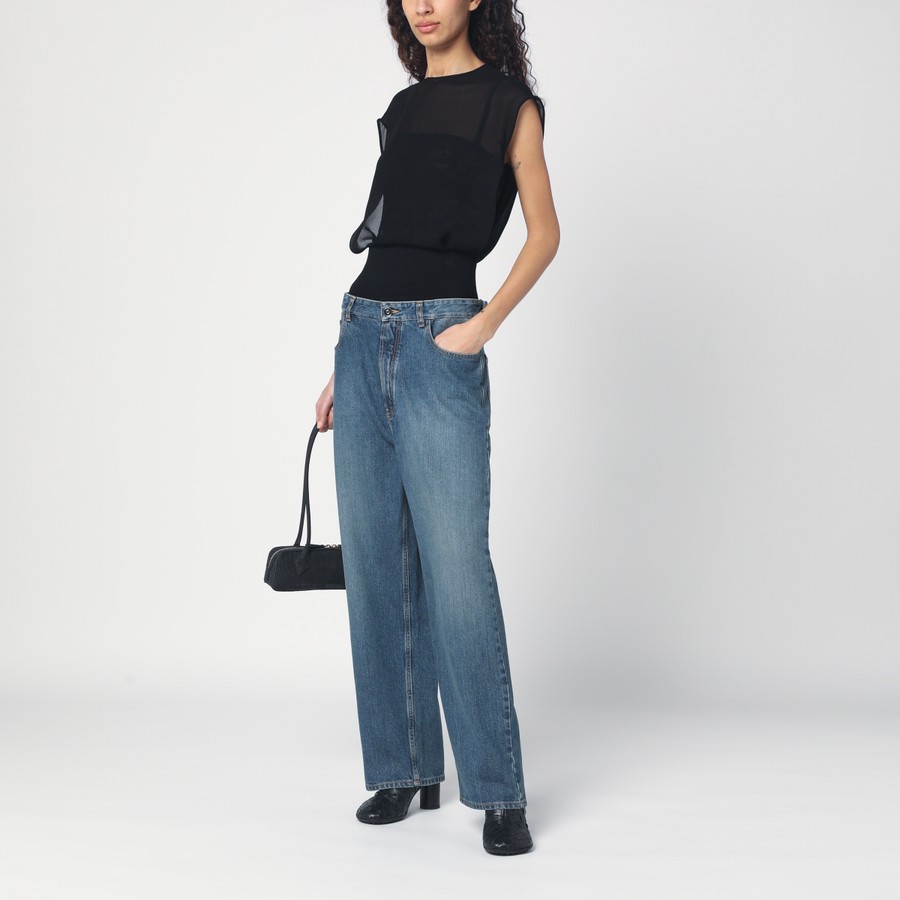 デニム・ジーパン ALAIA Woman Jeans Denim AA9P0155T5364 525 Alaïa Wide denim jeans with knitted band | TheDoubleF