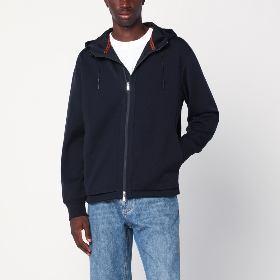 ZEGNA Sweat-shirt bleu marine zippé en laine mélangée TheDoubleF