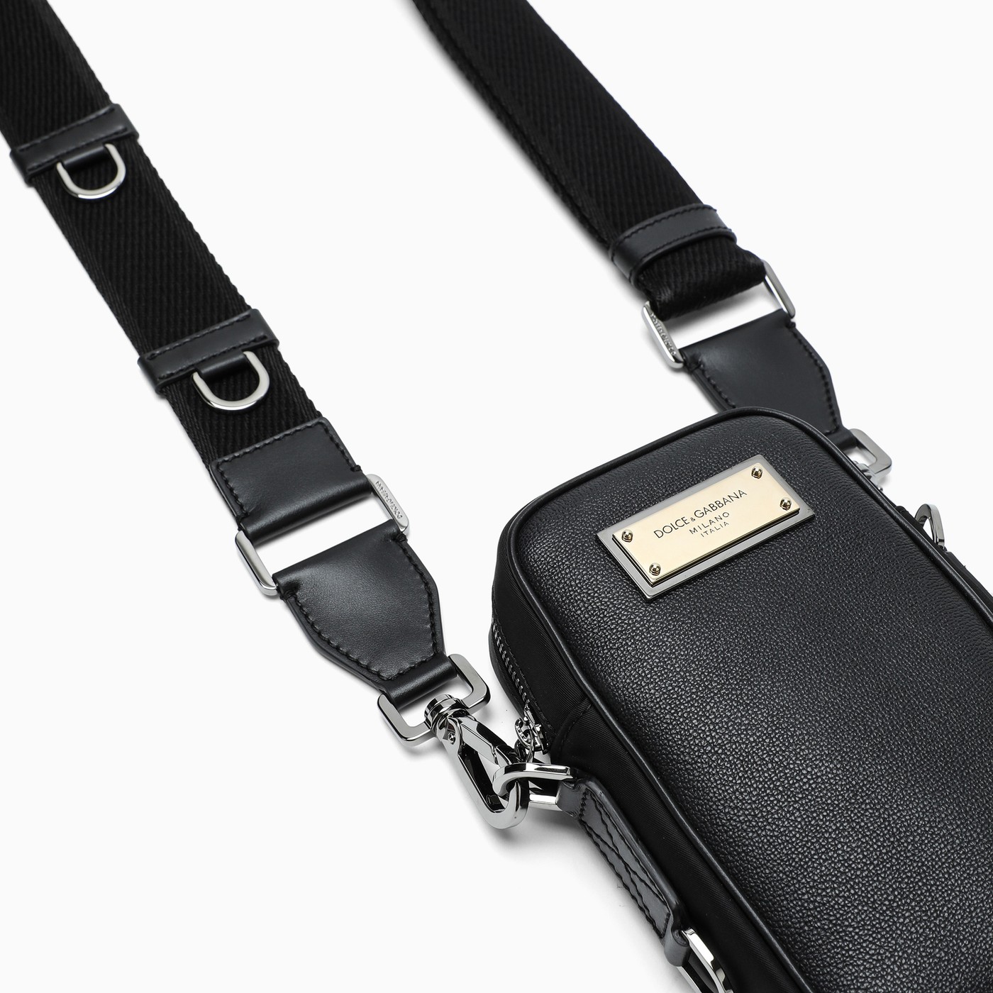 Dolce&Gabbana Black leather and nylon crossbody mini bag TheDoubleF