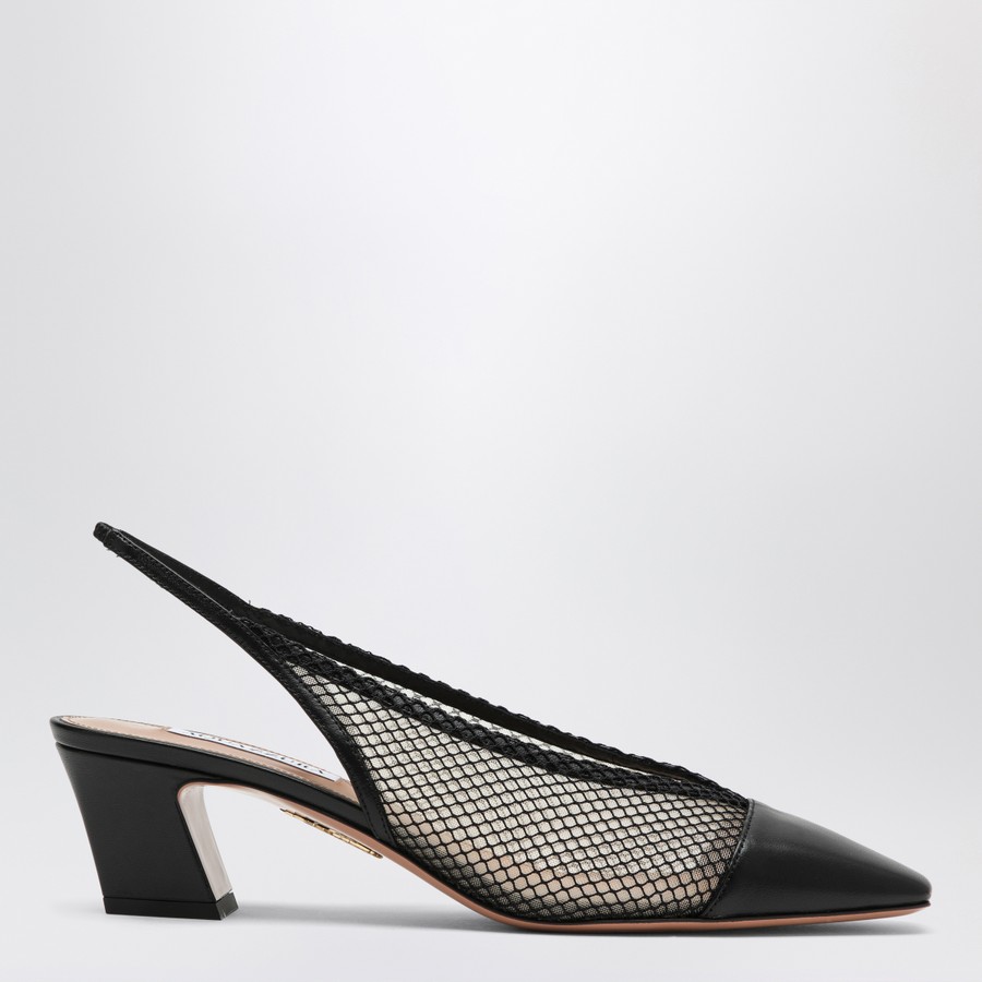 シューズ・サンダルその他 Aquazzura Margot black slingbacks in mesh and leather Aquazzura Margot black slingbacks in mesh and leather