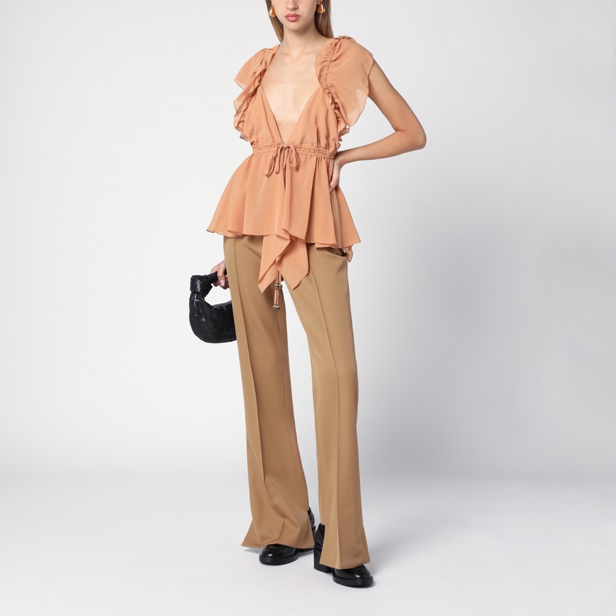 パンツ CHLOE Woman Pants Brown CH24APA32063 205 Chloé Beige asymmetrical wool trousers | TheDoubleF